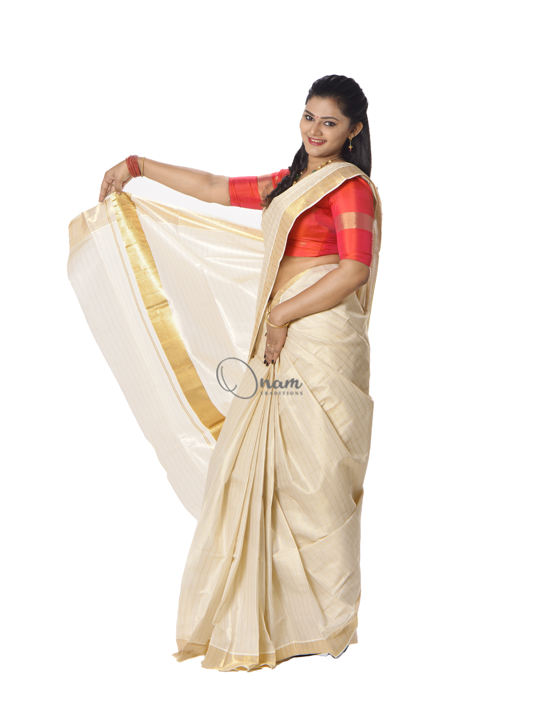 Siazloom Copper Tissue Kerala Set Saree with Gold Zari Border and Pallu -  Siaz Loom