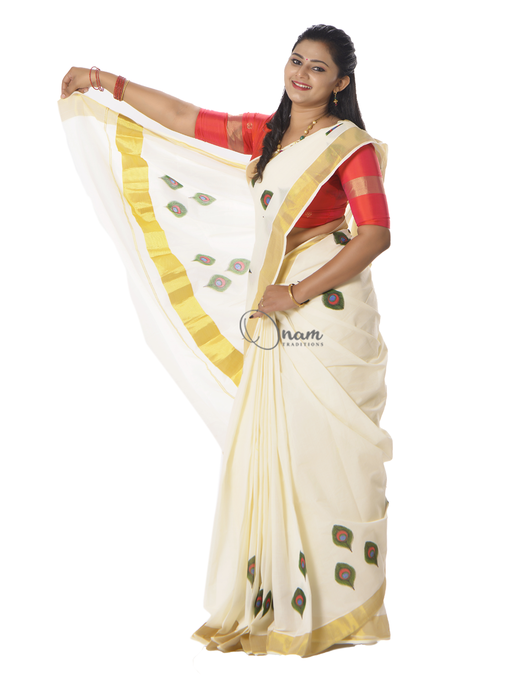 Buy Farico Off-White Kerala Onam Saree - Thick broad border with floral  motifs, thick traditional pallu in gold weave| Kasavu – Cotton Sadi – For  Women | Kerala saree at Amazon.in
