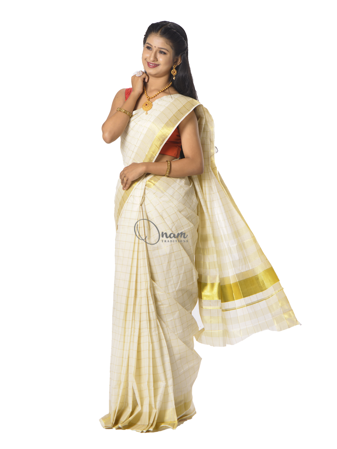 White Zari Cotton Silk Kerala Saree For Onam|Induma|Suta