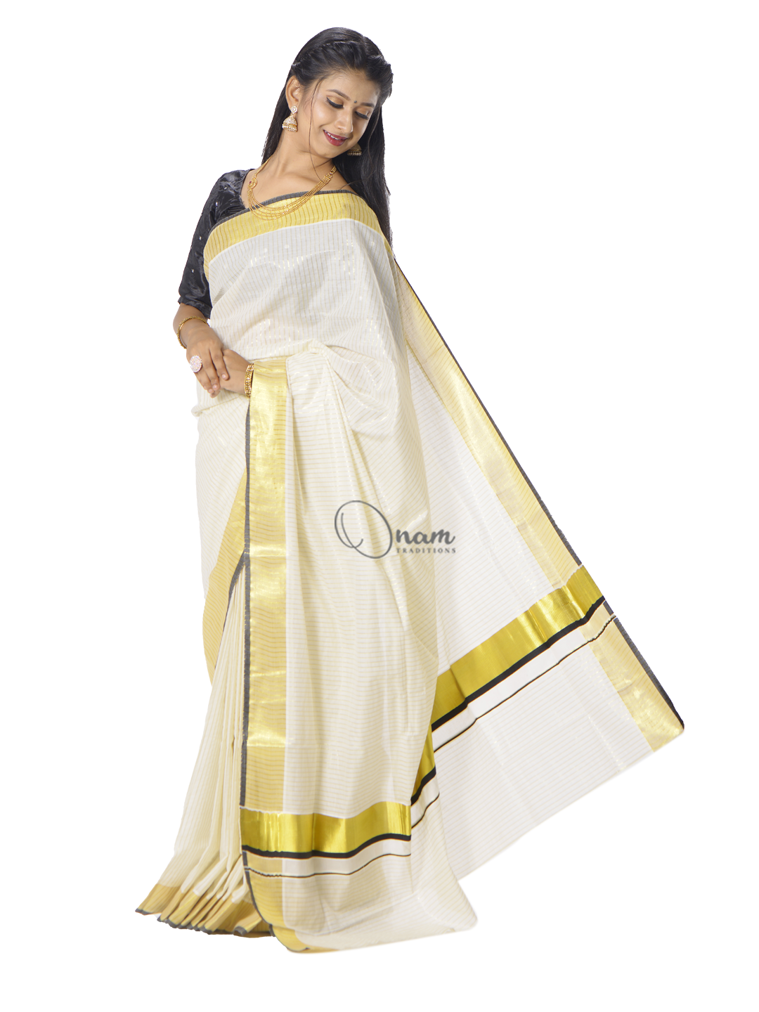 Siazloom Copper Tissue Kerala Set Saree with Gold Zari Border and Pallu -  Siaz Loom