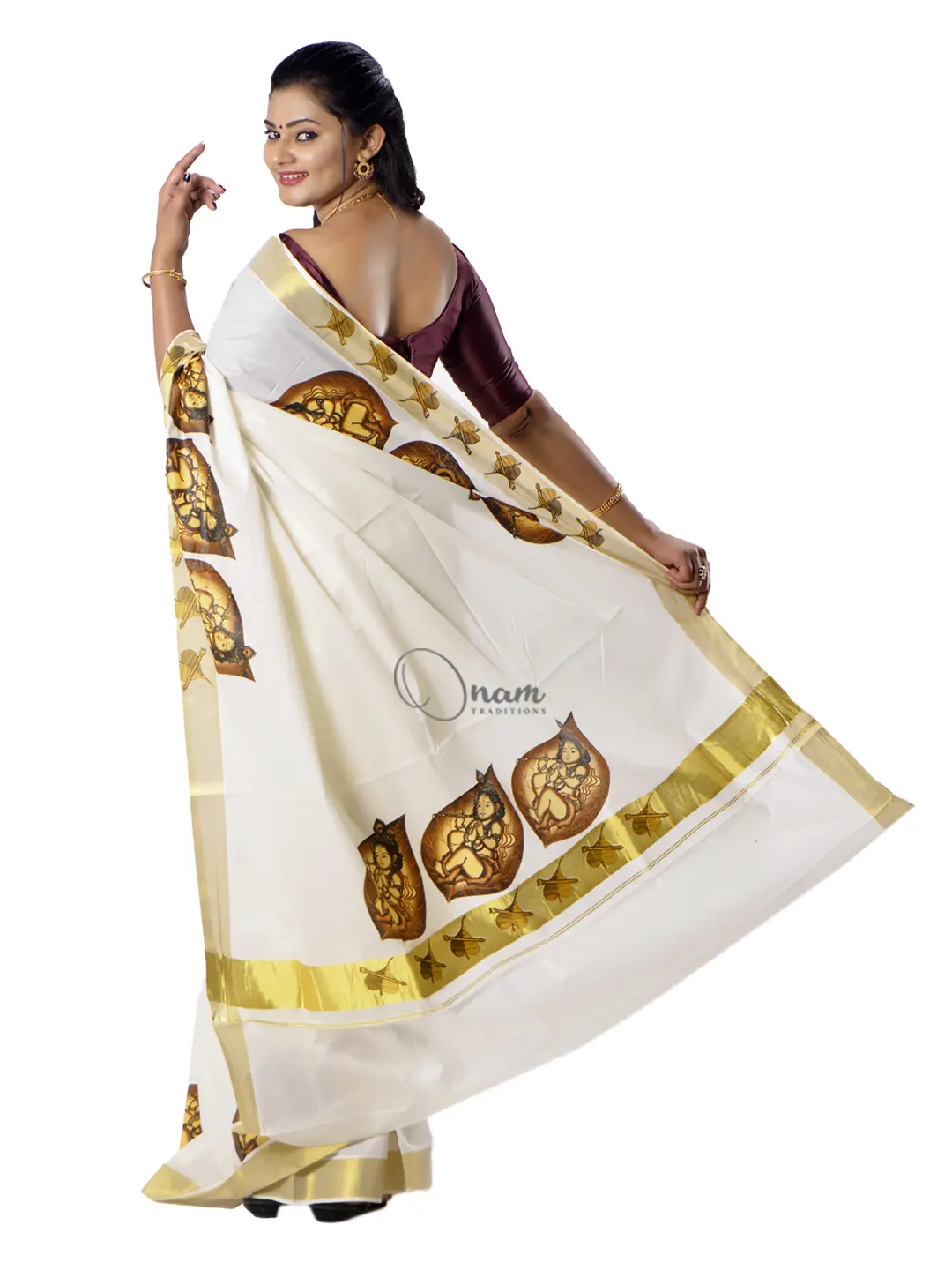 Floral Digital Printed Kerala Tissue Saree | GAT116