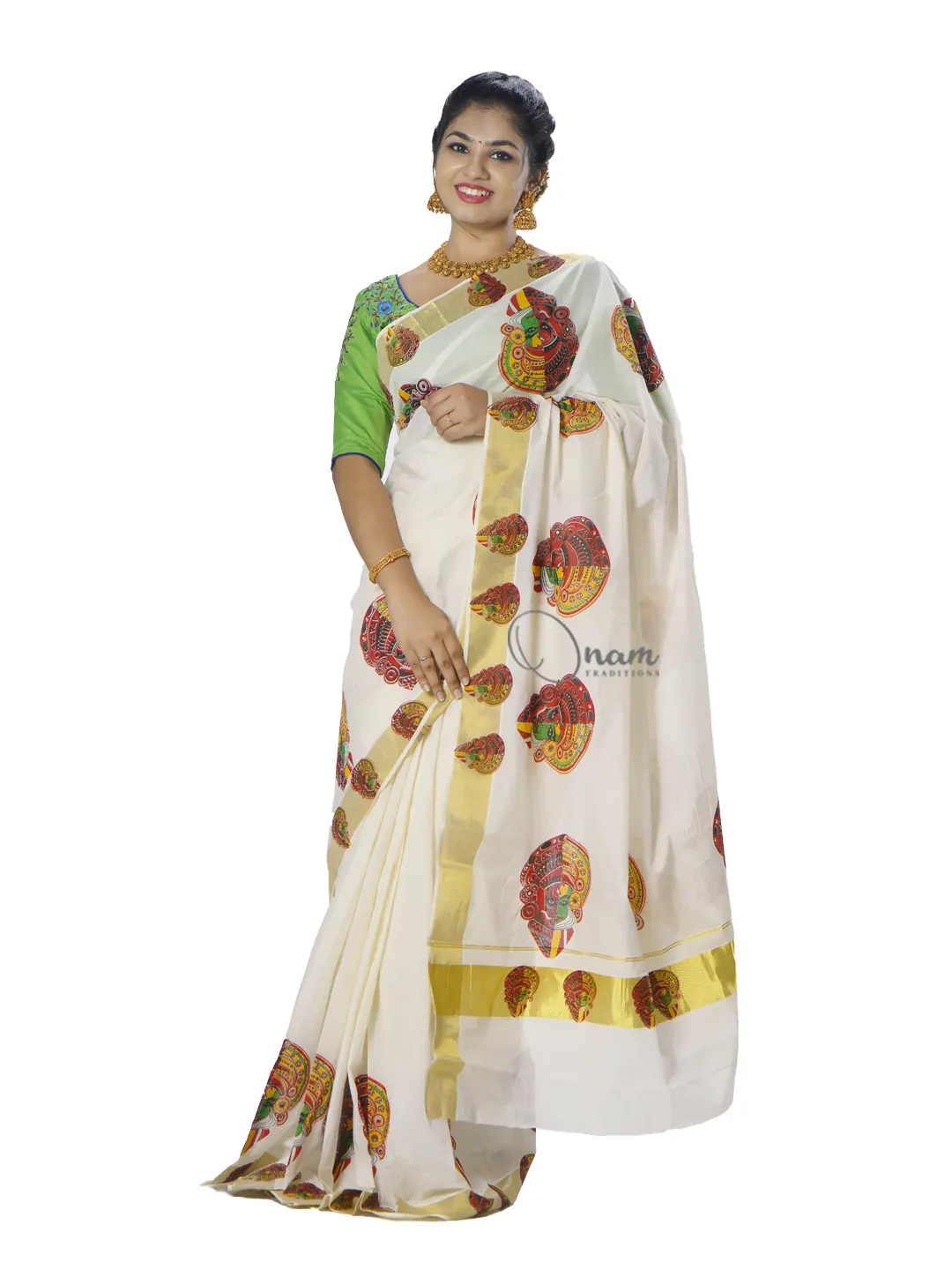 Off White Set Saree For Onam - Onam Saree Collection