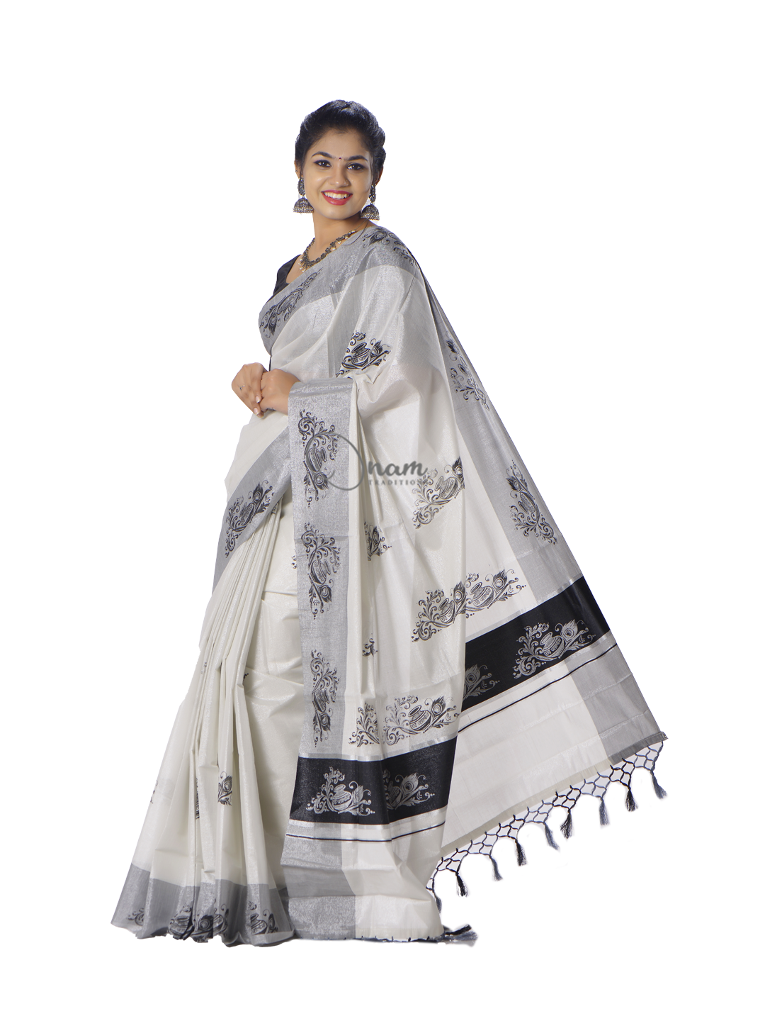 Silver Tissue Kasavu Saree With Zari Woven Borders at Soch